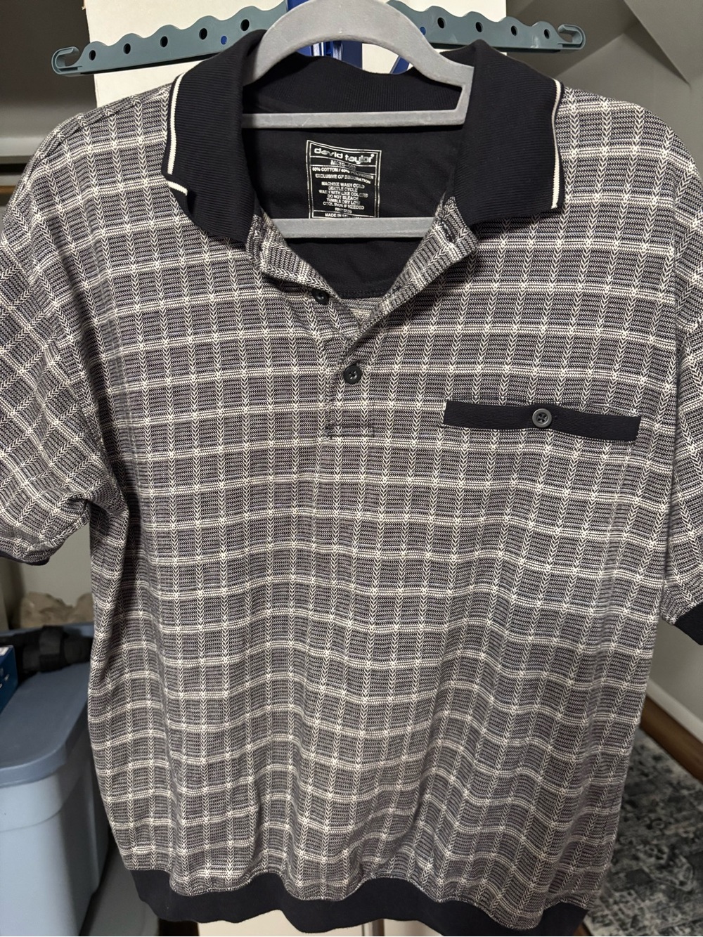 David Taylor Gray Checked Polo with Black Trim